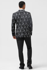 Black Jacquard Peak Lapel Double Breasted 2 Pieces Men's Prom Suits